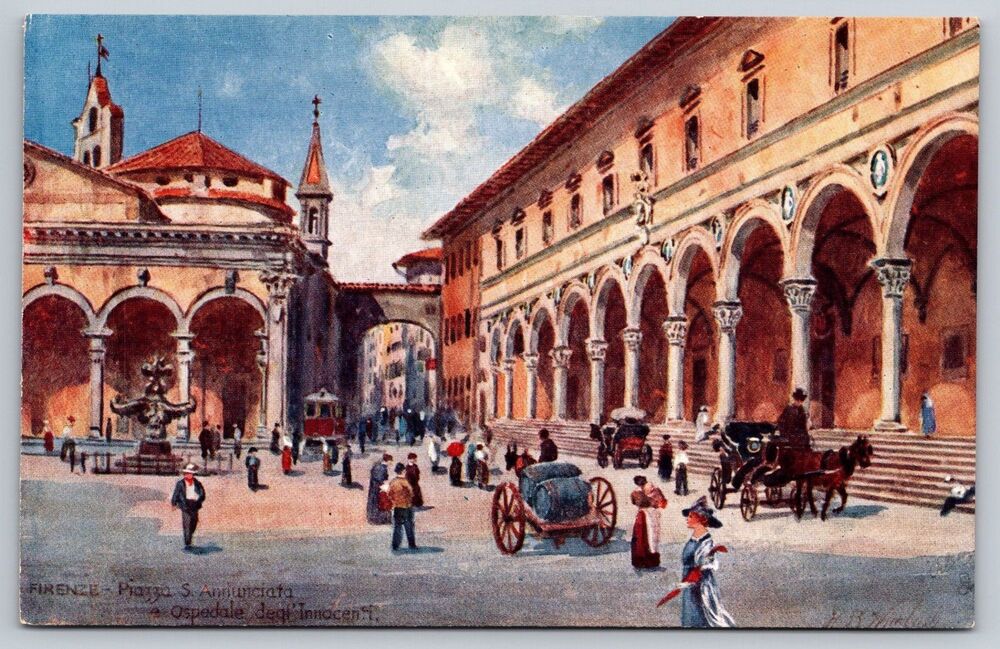 Florence Italy Postcard Piazza dell Annunziata Tuck Oilette HB Wimbush Art 7989